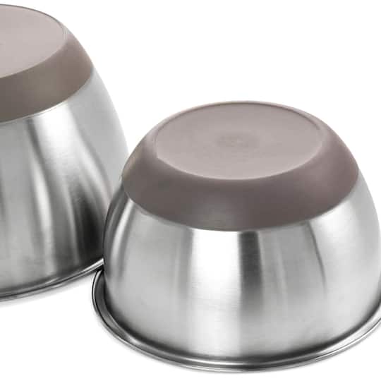 Martha Stewart Rhinewell Mirror Polish 6 Piece Stainless Steel Mixing Bowls with Lid and Non-Slip Base - Grey Martha Stewart Rhinewell Mirror Polish 6 Piece Stainless Steel Mixing Bowls with Lid and Non-Slip Base - Grey